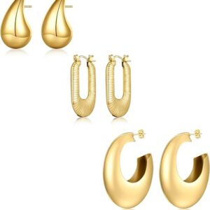 3 piece gold plated hoop earrings for women
